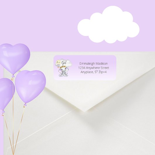 Elephant HotAir Ballon Baby shower Return Address Etiket