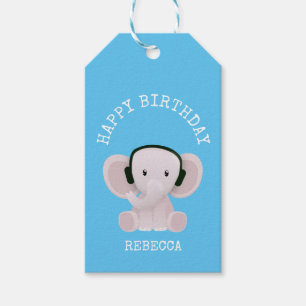Elephant houdt van muziek cadeaulabel