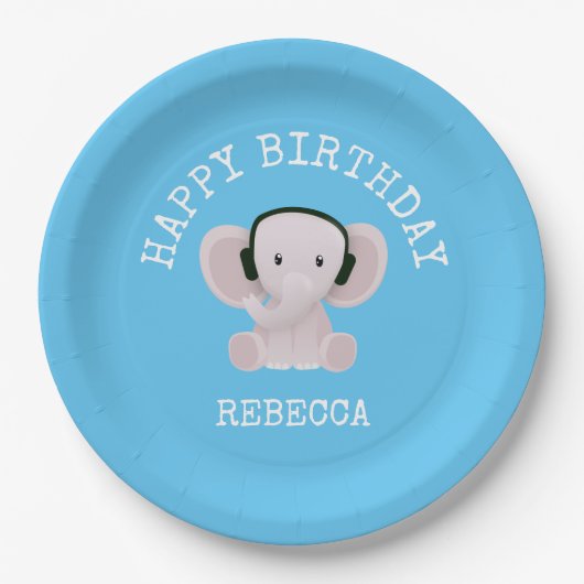 Elephant houdt van muziek papieren bordje (Voorkant)