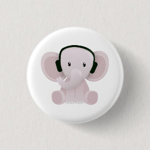 Elephant houdt van muziek ronde button 3,2 cm