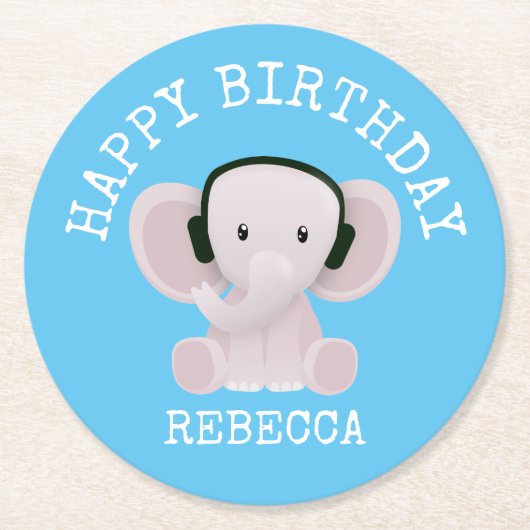 Elephant houdt van muziek ronde kartonnen onderzetter (Voorkant)