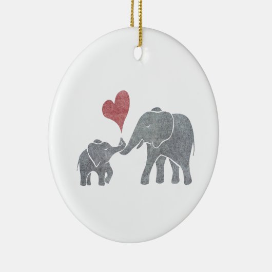 Elephant Hugs Grey Ma en Baby met Red Heart Keramisch Ornament (Rechts)