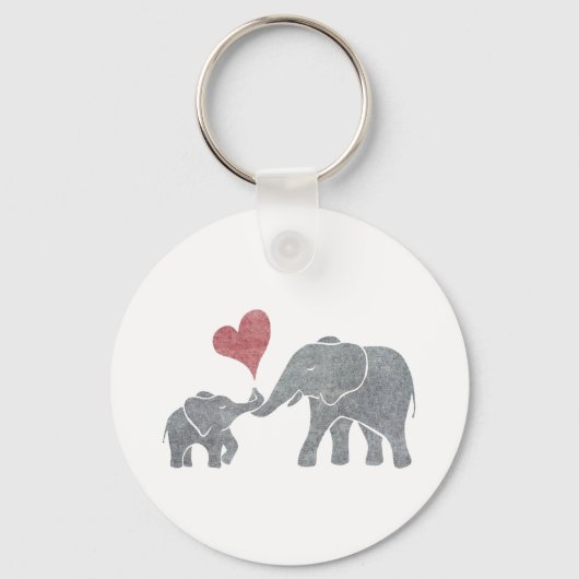 Elephant Hugs Grey Ma en Baby met Red Heart Sleutelhanger (Voorkant)
