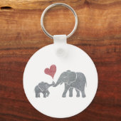 Elephant Hugs Grey Ma en Baby met Red Heart Sleutelhanger (Voorkant)