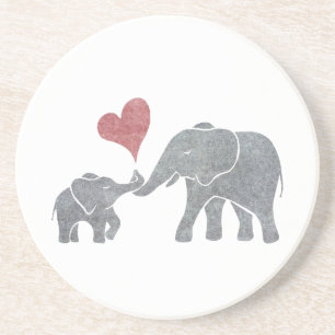 Elephant Hugs Grey Ma en Baby met Red Heart Zandsteen Onderzetter