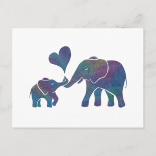 Elephant Hugs Rainbow mama en Baby met hart Briefkaart