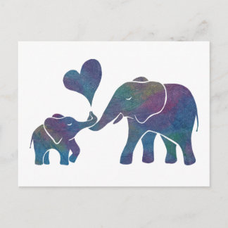 Elephant Hugs Rainbow mama en Baby met hart Briefkaart