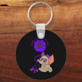 Elephant Hydrocephalus Awareness Blue Ribbon Glass Sleutelhanger (Voorkant)