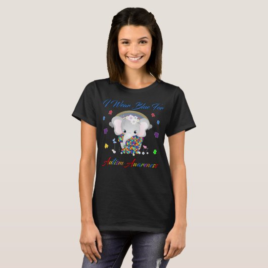 Elephant I Draag blauw voor autisme T-shirt (Voorkant volledig)