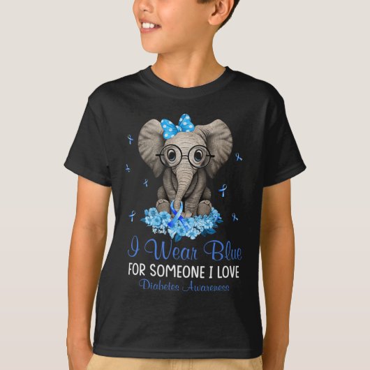 Elephant I draag Blue voor iemand die diabetes waa T-shirt (Voorkant)