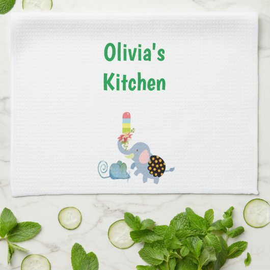 Elephant Ice Cream Floral Mouse Kitchen Handdoeken (Gevouwen)