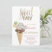 Elephant Ice Cream Striped Birthday Kaart (Staand voorkant)