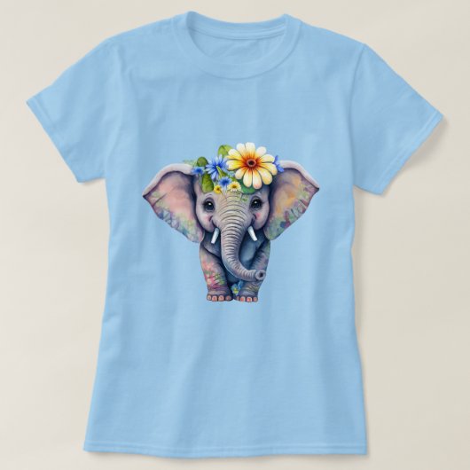 Elephant Illustratie Met Bloemen Hoofdstuk T-shirt (Design voorkant)