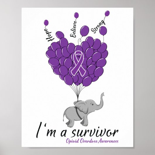 Elephant I'm A Survivor Heart Opioid Overdose Awar Poster (Voorkant)