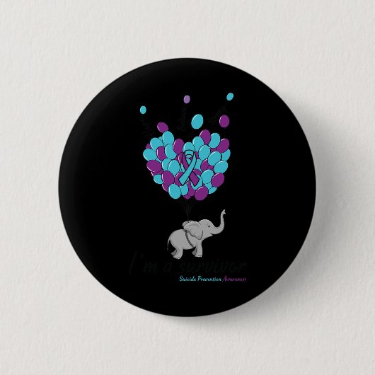 Elephant I'm A Survivor Heart Suicide Prevention Ronde Button 5,7 Cm (Voorkant)