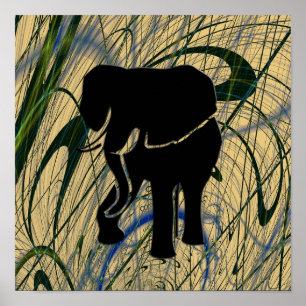 Elephant in Abstract Oerwoud Print Poster
