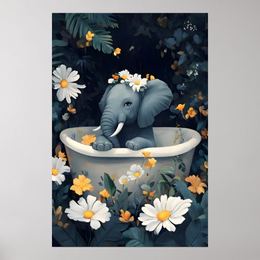 Elephant In Bathtub Poster, Funny Animal Poster (Voorkant)