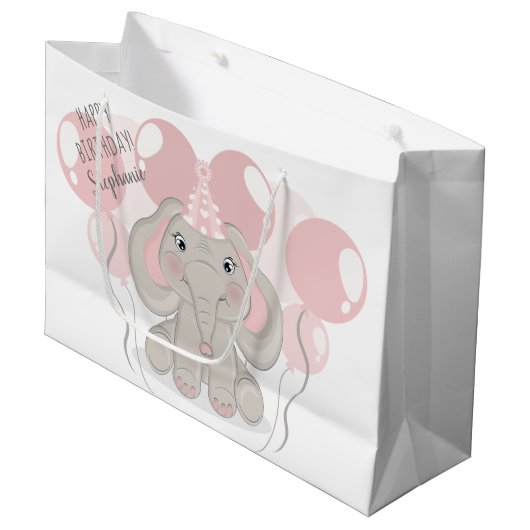 Elephant in Birthday Party Pet Groot Cadeauzakje (Voorkant Gekanteld)