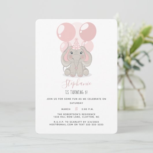 Elephant in Birthday Party Pet Kaart (Staand voorkant)