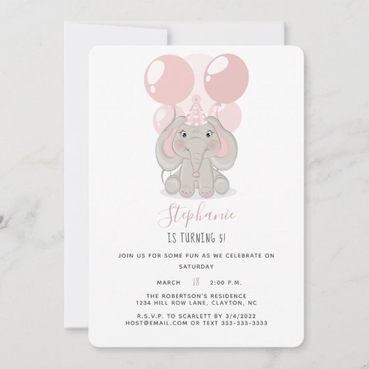 Elephant in Birthday Party Pet Kaart (Voorkant)