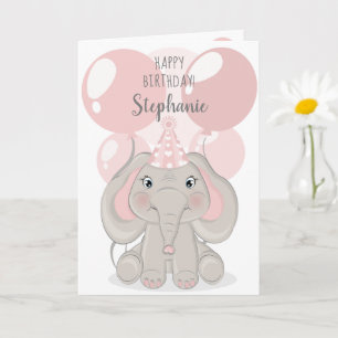 Elephant in Birthday Party Pet Kaart
