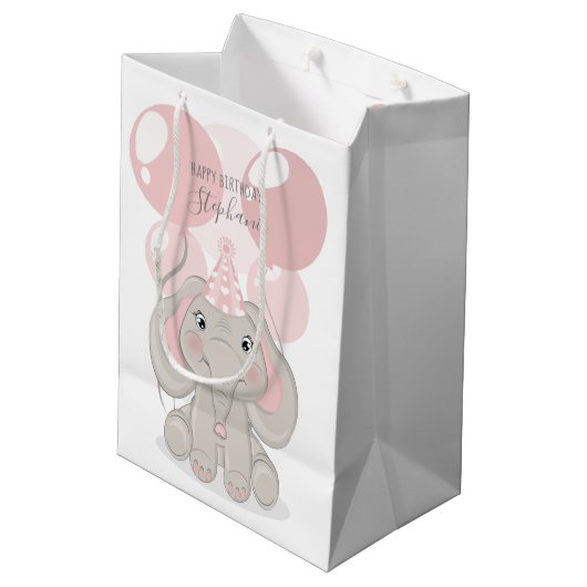 Elephant in Birthday Party Pet Medium Cadeauzakje (Achterkant Gekanteld)