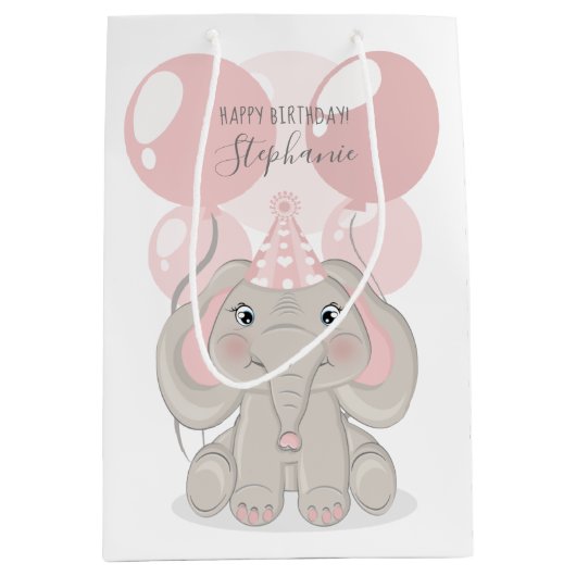 Elephant in Birthday Party Pet Medium Cadeauzakje (Voorkant)