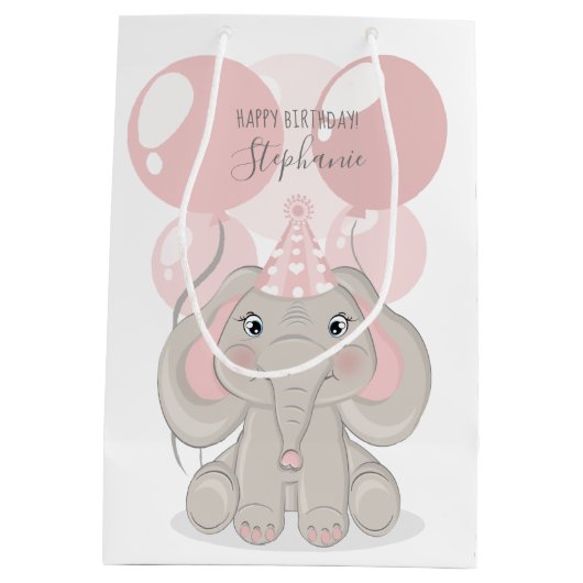 Elephant in Birthday Party Pet Medium Cadeauzakje (Achterkant)