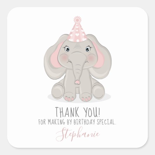 Elephant in Birthday Party Pet Vierkante Sticker (Voorkant)