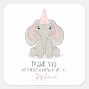 Elephant in Birthday Party Pet Vierkante Sticker