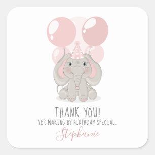 Elephant in Birthday Party Pet Vierkante Sticker