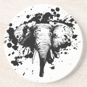 Elephant in Black Splash Pick Your Background Zandsteen Onderzetter