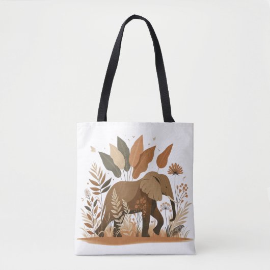 Elephant in Botanical Jungle – Elefante en Selva B Tote Bag (Voorkant)