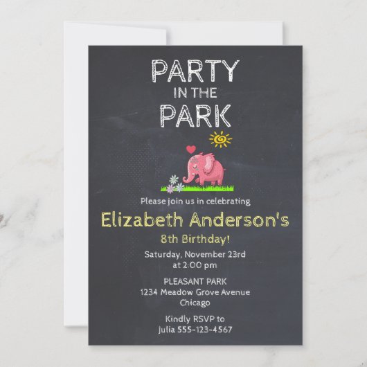 Elephant in de Grass Party in het Park Invite Kaart (Voorkant)