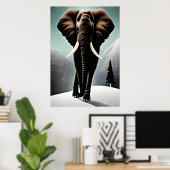 Elephant in de sneeuwberg | AI Art Poster (Thuiskantoor)