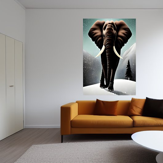 Elephant in de sneeuwberg | AI Art Poster