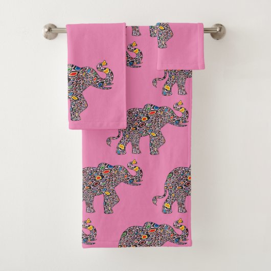 Elephant in een Psychedelic Cheetah Pattern Bad Handdoek (Insitu)