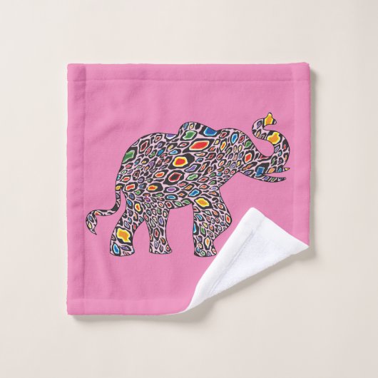 Elephant in een Psychedelic Cheetah Pattern Bad Handdoek (Wasdoekje)