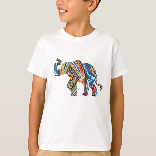 Elephant in een Psychedelic Zebra Pattern T-shirt (Voorkant)