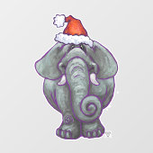 Elephant in een Santa Hat-kerstvensterbank Raamsticker (Vel)