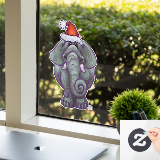 Elephant in een Santa Hat-kerstvensterbank Raamsticker (Kantoor)
