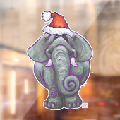 Elephant in een Santa Hat-kerstvensterbank Raamsticker (Vel 2)