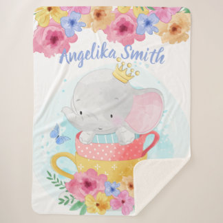 Elephant in een Teacup met Bloemen en de Naam van  Sherpa Deken