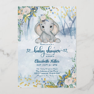 Elephant in het winterbos Baby shower Folie Uitnodiging