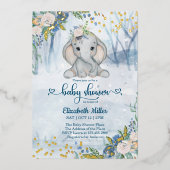Elephant in het winterbos Baby shower Folie Uitnodiging (Voorkant)