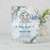 Elephant in het winterbos Baby shower Folie Uitnodiging (Staand Voorkant)
