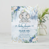 Elephant in het winterbos Baby shower Kaart (Staand voorkant)