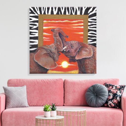 Elephant in Love Sunset and Zebra print (Insitu (Woonkamer))