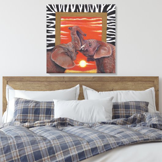 Elephant in Love Sunset and Zebra print (Insitu (Slaapkamer))