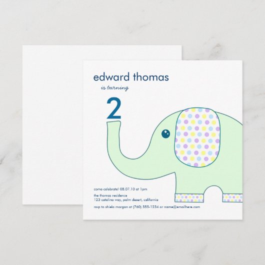 Elephant in Pastels Birthday-uitvindingen Kaart (Voorkant / Achterkant)